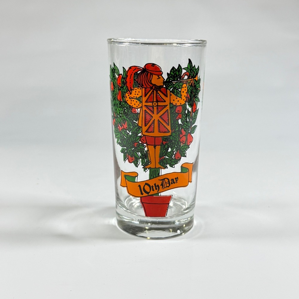 VTG Indiana Glass 12 Days of Christmas Highball Glass 10th Day Ten Pipers Piping